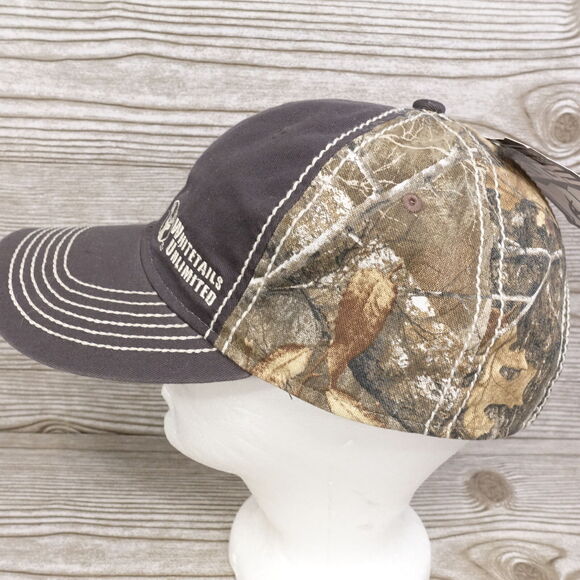 NWT WHITETAILS UNLIMITED GREY REAL TREE CAMO ADJUSTABLE BASEBALL HAT CAP NEW - Picture 4 of 10
